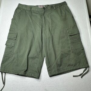 HENRY & WILLIAM Mens Olive Green Cargo Shorts Size 40 Drawstring Hem Casual
